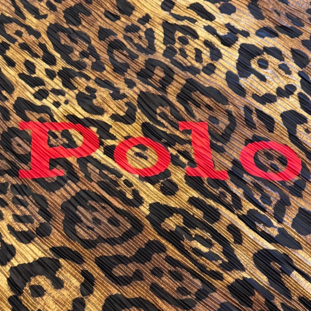 Polo Ralph Lauren Plisse Silk Scarf Leopard Animal Print Red Border Pleated Sq